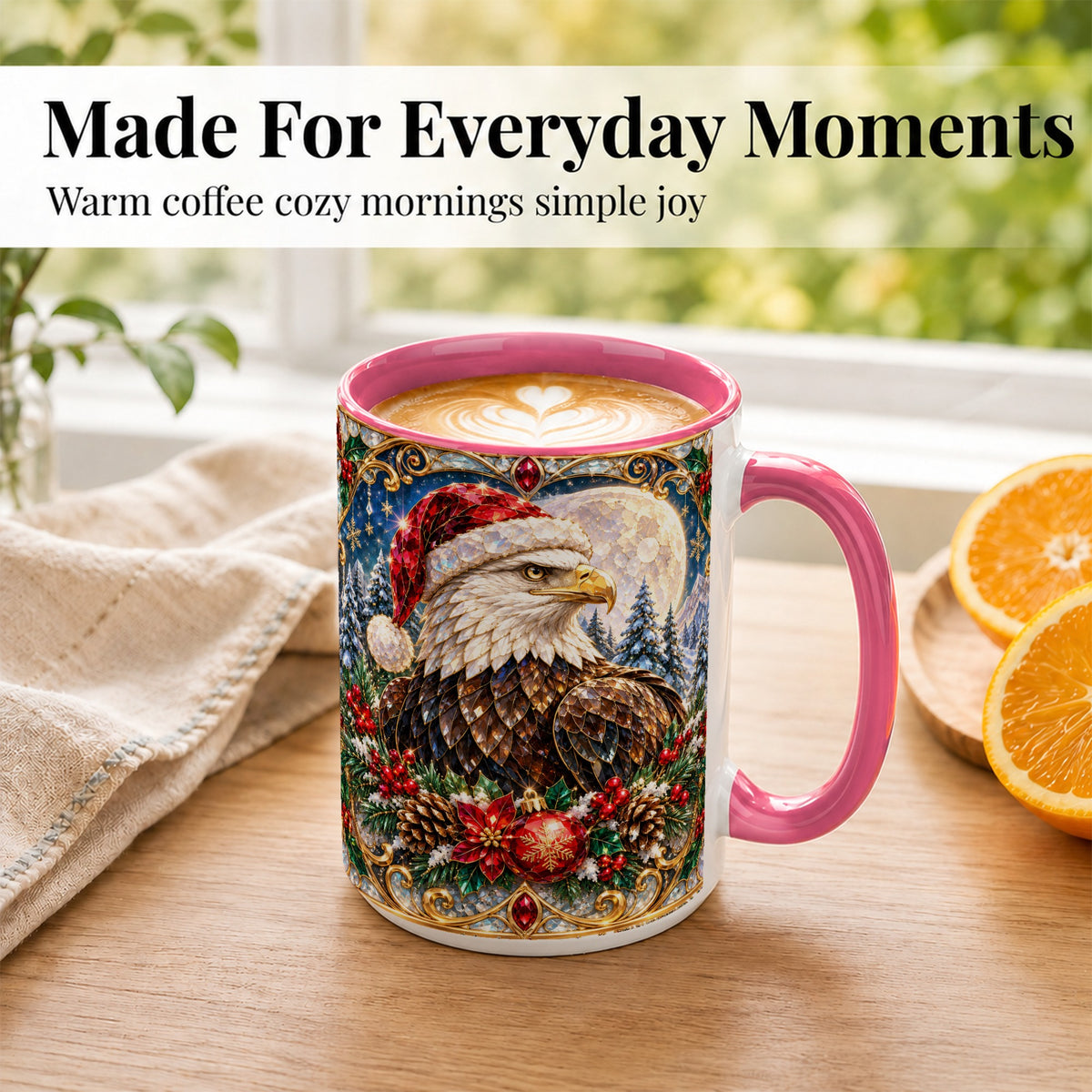 #pl[15oz|Pink] Christmas Eagle Coffee Mug, Santa Eagle Mug, Ceramic Cup