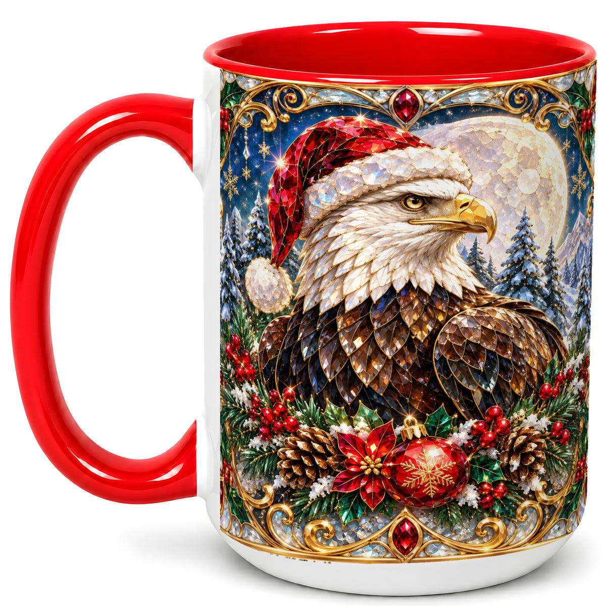 #pl[15oz|Red] Christmas Eagle Coffee Mug, Santa Eagle Mug, Ceramic Cup
