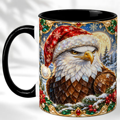#pl[11oz|Black] Christmas Bald Eagle Coffee Mug, Santa Eagle Mug, Ceramic Cup