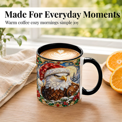 #pl[11oz|Black] Christmas Bald Eagle Coffee Mug, Santa Eagle Mug, Ceramic Cup