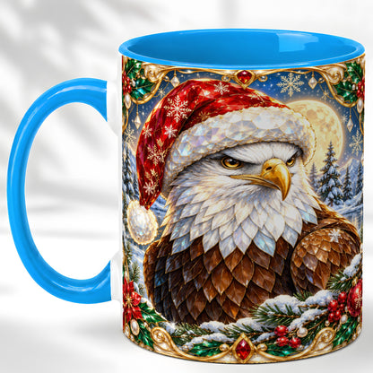 #pl[11oz|Blue] Christmas Bald Eagle Coffee Mug, Santa Eagle Mug, Ceramic Cup