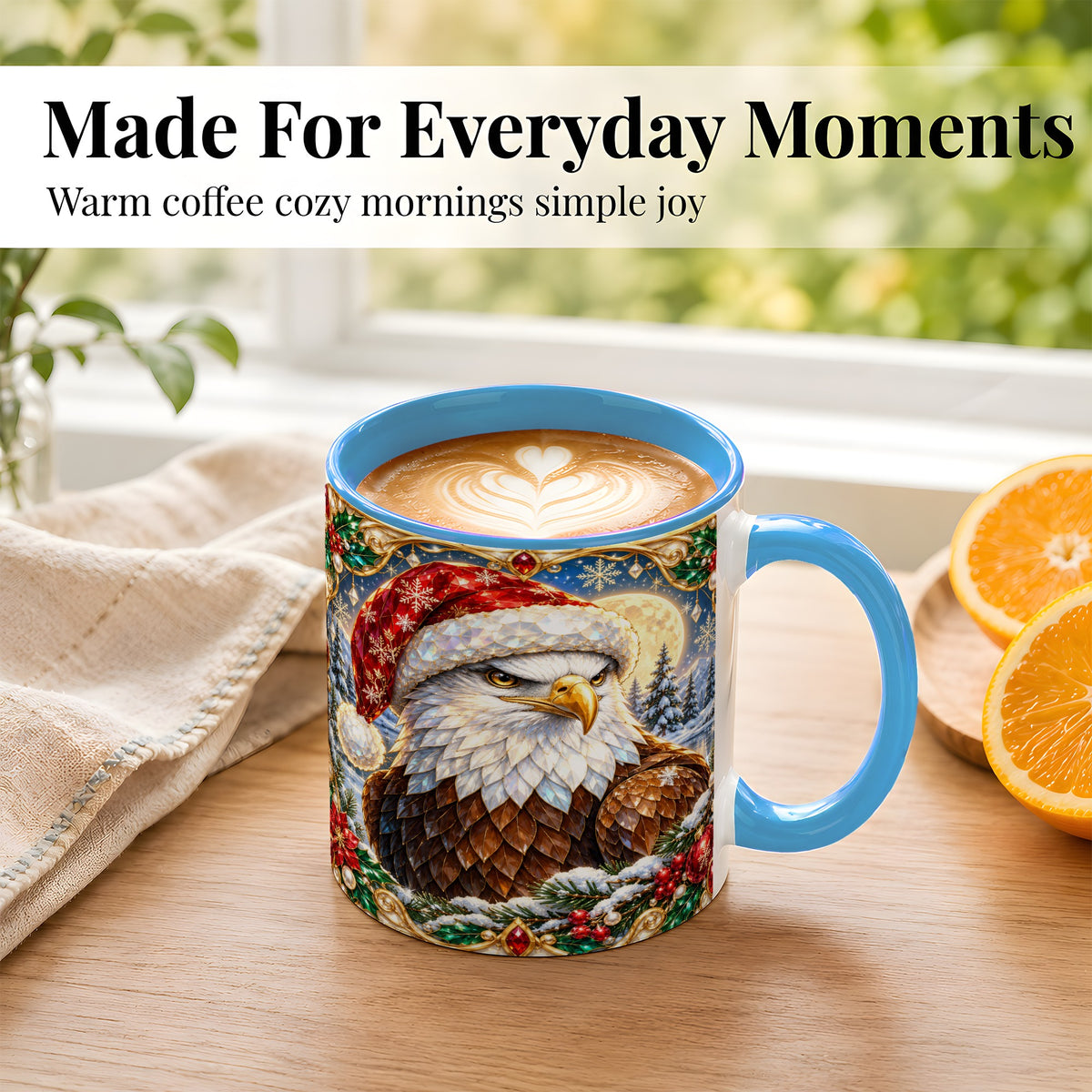 #pl[11oz|Blue] Christmas Bald Eagle Coffee Mug, Santa Eagle Mug, Ceramic Cup