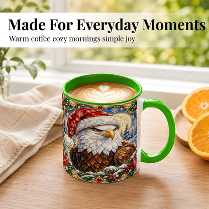#pl[11oz|Green] Christmas Bald Eagle Coffee Mug, Santa Eagle Mug, Ceramic Cup