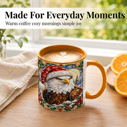 #pl[11oz|Orange] Christmas Bald Eagle Coffee Mug, Santa Eagle Mug, Ceramic Cup