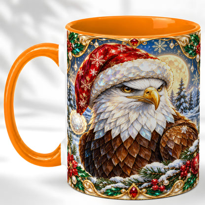 #pl[11oz|Orange] Christmas Bald Eagle Coffee Mug, Santa Eagle Mug, Ceramic Cup
