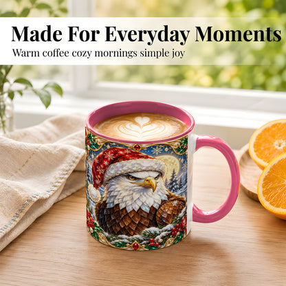 #pl[11oz|Pink] Christmas Bald Eagle Coffee Mug, Santa Eagle Mug, Ceramic Cup