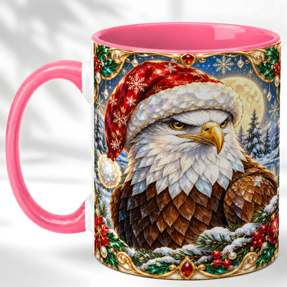 #pl[11oz|Pink] Christmas Bald Eagle Coffee Mug, Santa Eagle Mug, Ceramic Cup