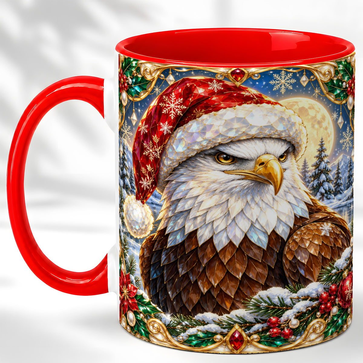 Christmas Bald Eagle Coffee Mug, Santa Eagle Mug, Ceramic Cup