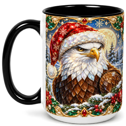 #pl[15oz|Black] Christmas Bald Eagle Coffee Mug, Santa Eagle Mug, Ceramic Cup