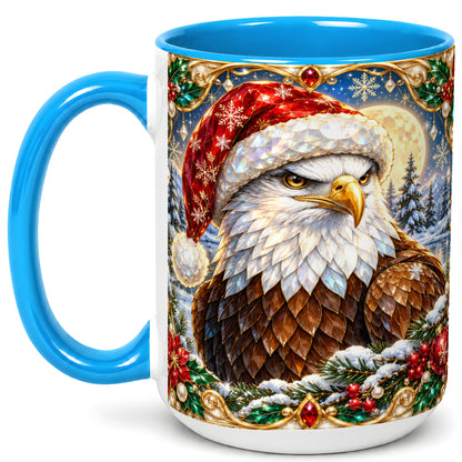 #pl[15oz|Blue] Christmas Bald Eagle Coffee Mug, Santa Eagle Mug, Ceramic Cup