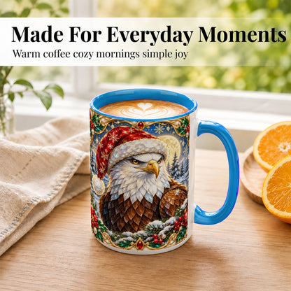 #pl[15oz|Blue] Christmas Bald Eagle Coffee Mug, Santa Eagle Mug, Ceramic Cup