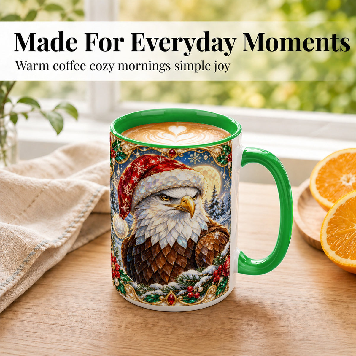 #pl[15oz|Green] Christmas Bald Eagle Coffee Mug, Santa Eagle Mug, Ceramic Cup