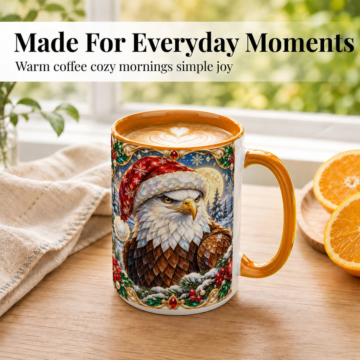 #pl[15oz|Orange] Christmas Bald Eagle Coffee Mug, Santa Eagle Mug, Ceramic Cup