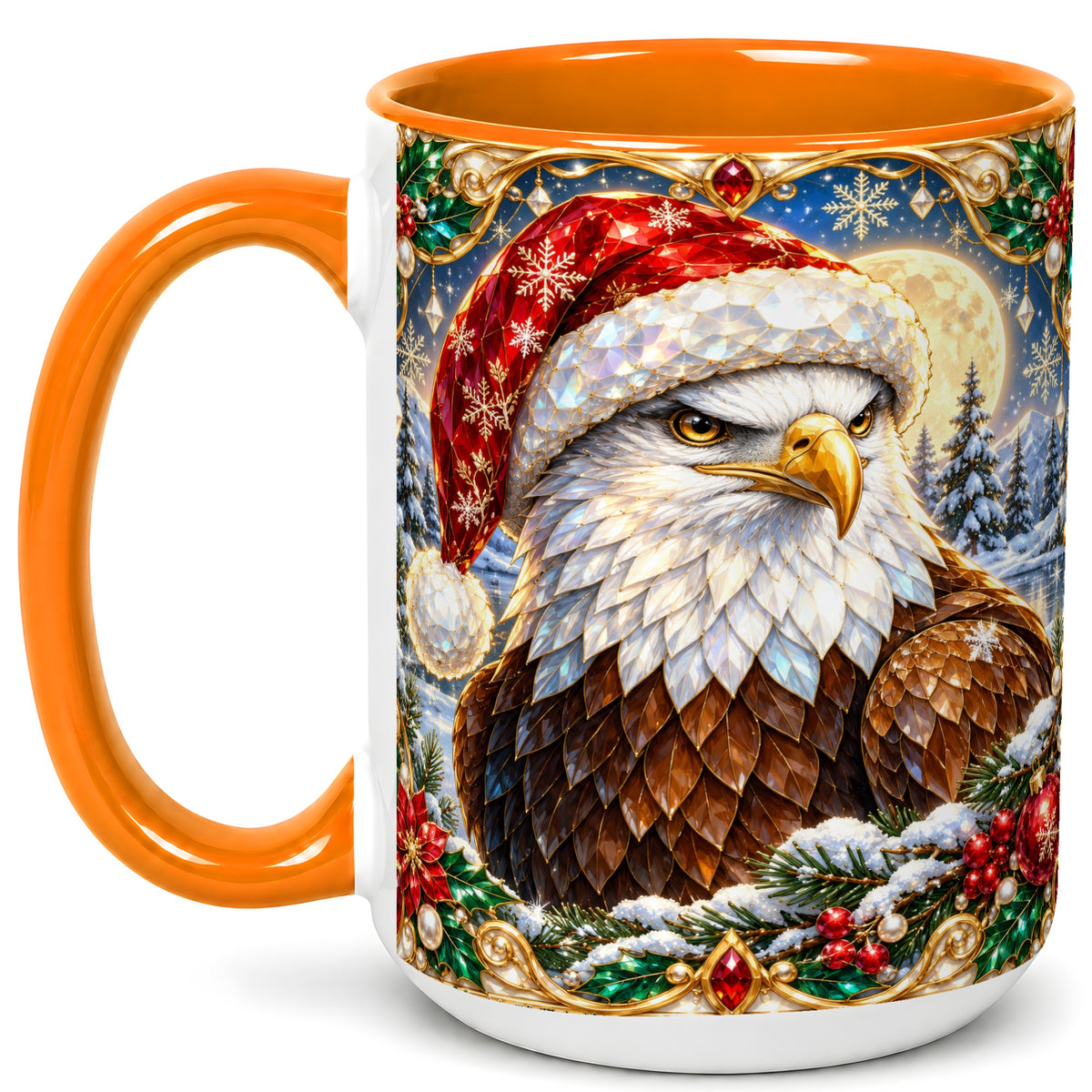 #pl[15oz|Orange] Christmas Bald Eagle Coffee Mug, Santa Eagle Mug, Ceramic Cup