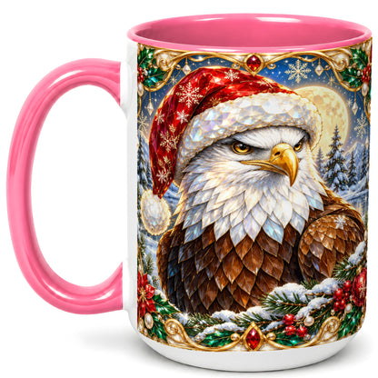 #pl[15oz|Pink] Christmas Bald Eagle Coffee Mug, Santa Eagle Mug, Ceramic Cup