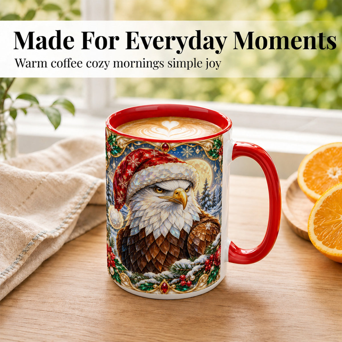 #pl[15oz|Red] Christmas Bald Eagle Coffee Mug, Santa Eagle Mug, Ceramic Cup