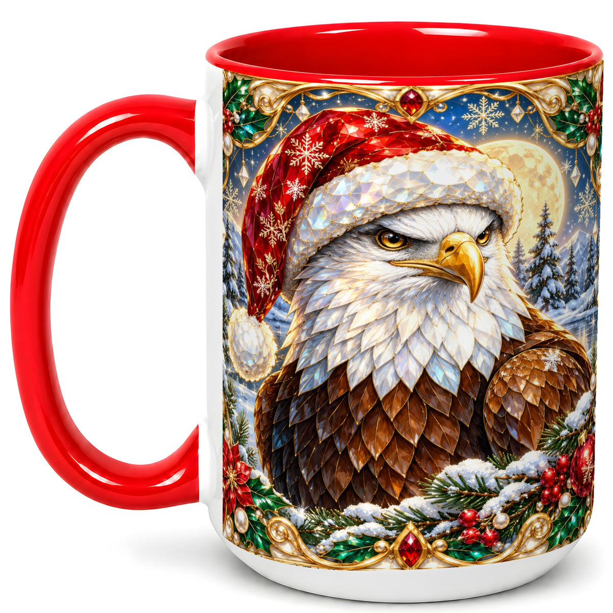 #pl[15oz|Red] Christmas Bald Eagle Coffee Mug, Santa Eagle Mug, Ceramic Cup