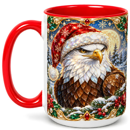 #pl[15oz|Red] Christmas Bald Eagle Coffee Mug, Santa Eagle Mug, Ceramic Cup