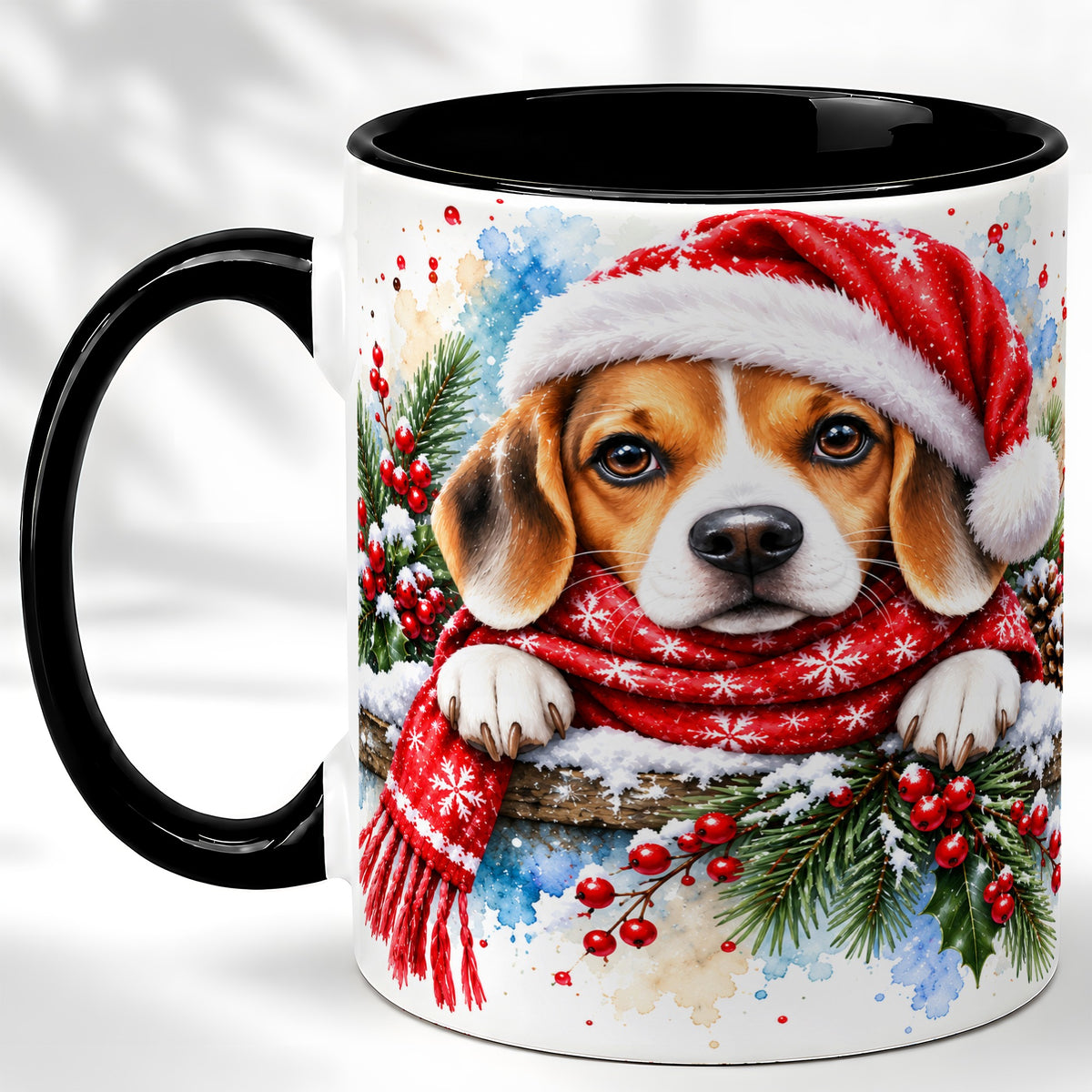 #pl[11oz|Black] Christmas Beagle Coffee Mug, Santa Dog Mug, Ceramic Cup