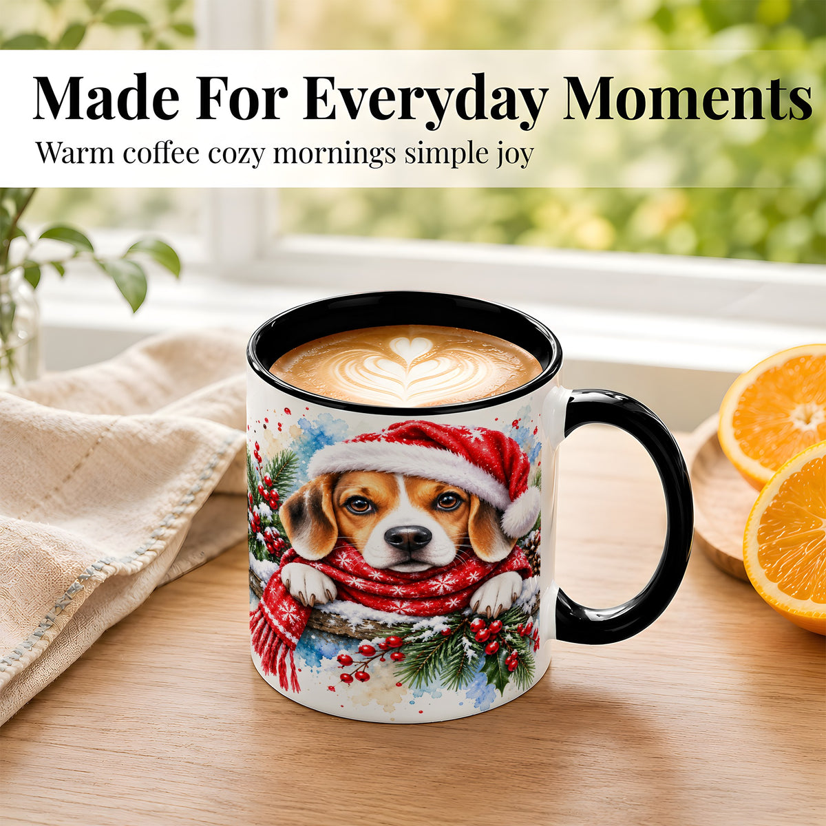 #pl[11oz|Black] Christmas Beagle Coffee Mug, Santa Dog Mug, Ceramic Cup