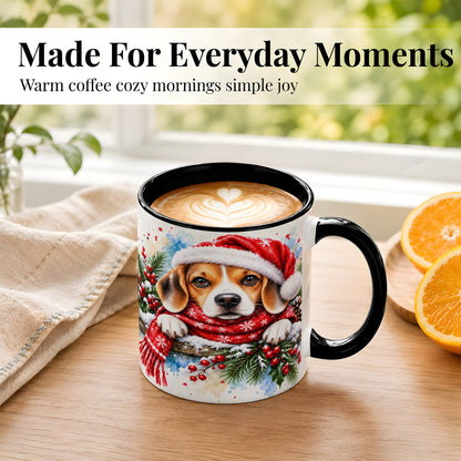 #pl[11oz|Black] Christmas Beagle Coffee Mug, Santa Dog Mug, Ceramic Cup