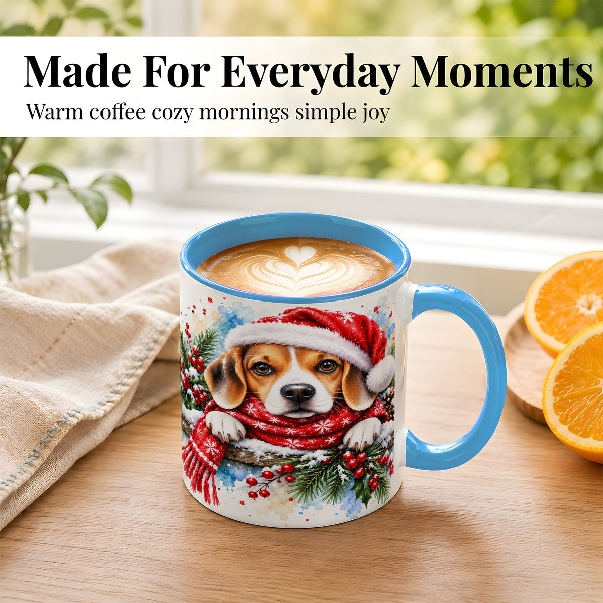 #pl[11oz|Blue] Christmas Beagle Coffee Mug, Santa Dog Mug, Ceramic Cup