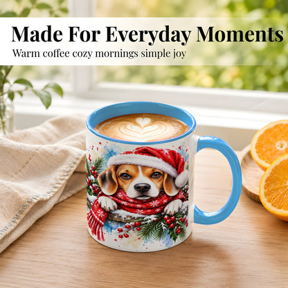 #pl[11oz|Blue] Christmas Beagle Coffee Mug, Santa Dog Mug, Ceramic Cup