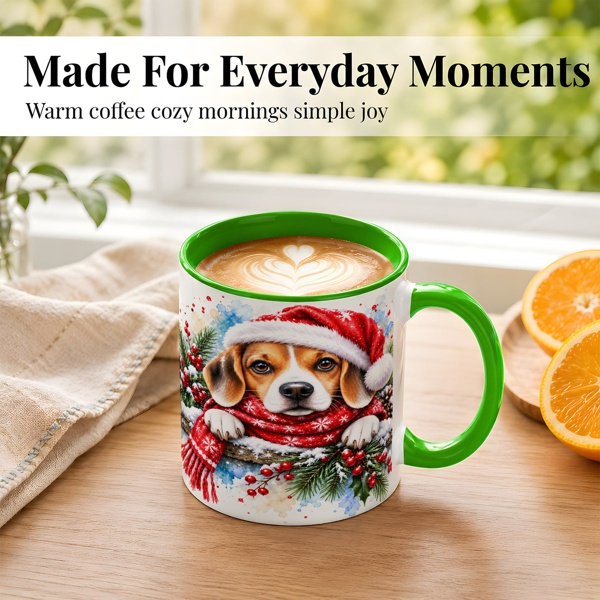 #pl[11oz|Green] Christmas Beagle Coffee Mug, Santa Dog Mug, Ceramic Cup