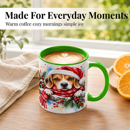 #pl[11oz|Green] Christmas Beagle Coffee Mug, Santa Dog Mug, Ceramic Cup