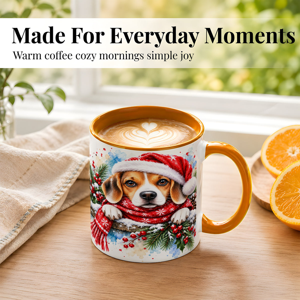 #pl[11oz|Orange] Christmas Beagle Coffee Mug, Santa Dog Mug, Ceramic Cup