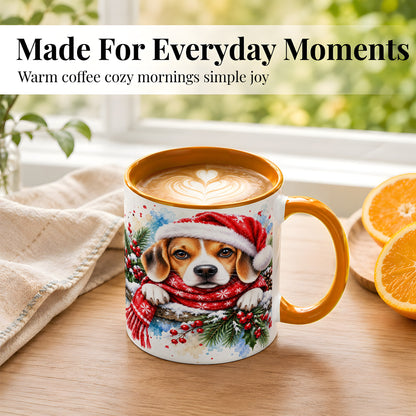#pl[11oz|Orange] Christmas Beagle Coffee Mug, Santa Dog Mug, Ceramic Cup