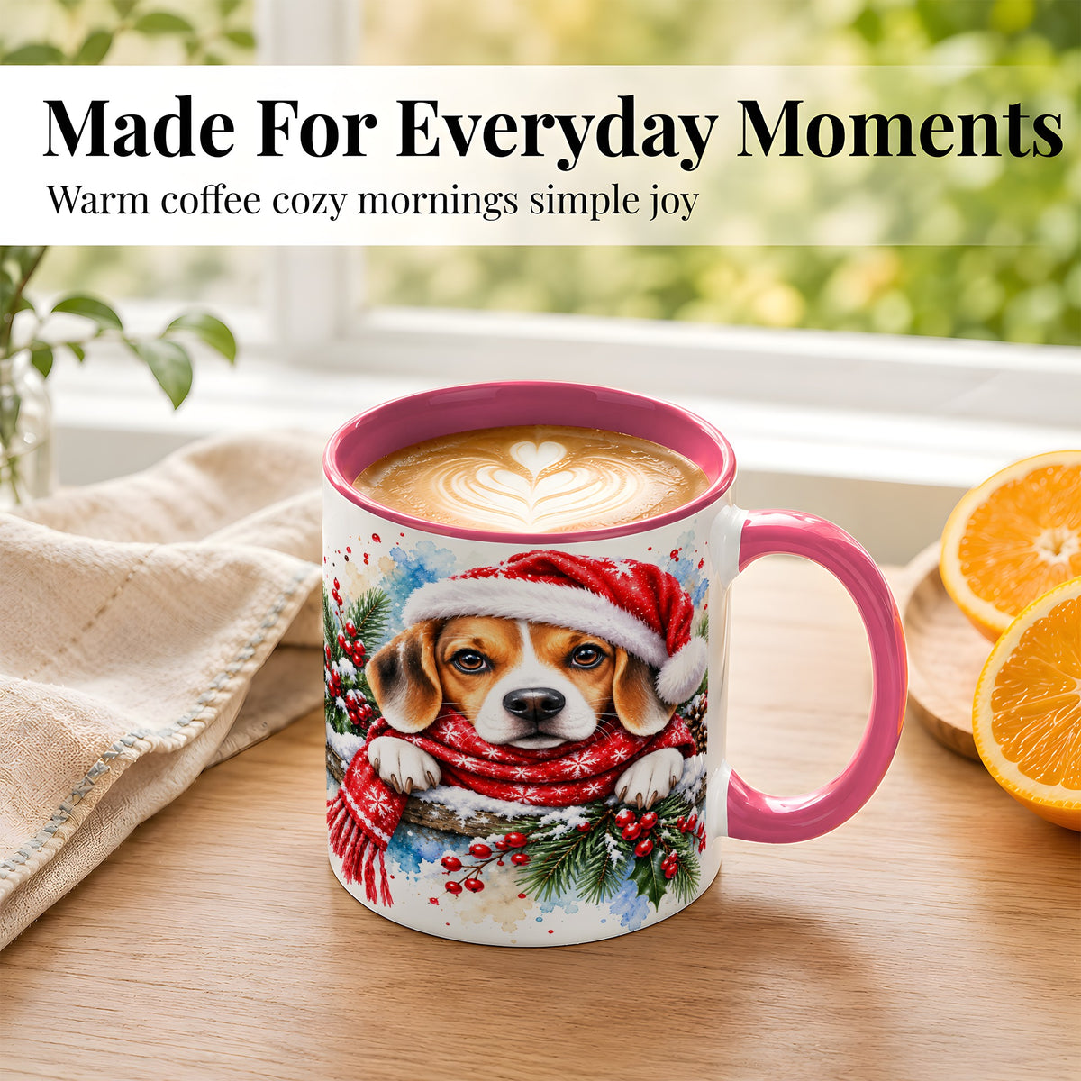#pl[11oz|Pink] Christmas Beagle Coffee Mug, Santa Dog Mug, Ceramic Cup