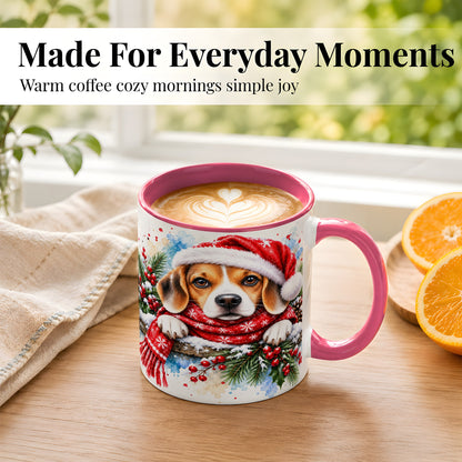 #pl[11oz|Pink] Christmas Beagle Coffee Mug, Santa Dog Mug, Ceramic Cup