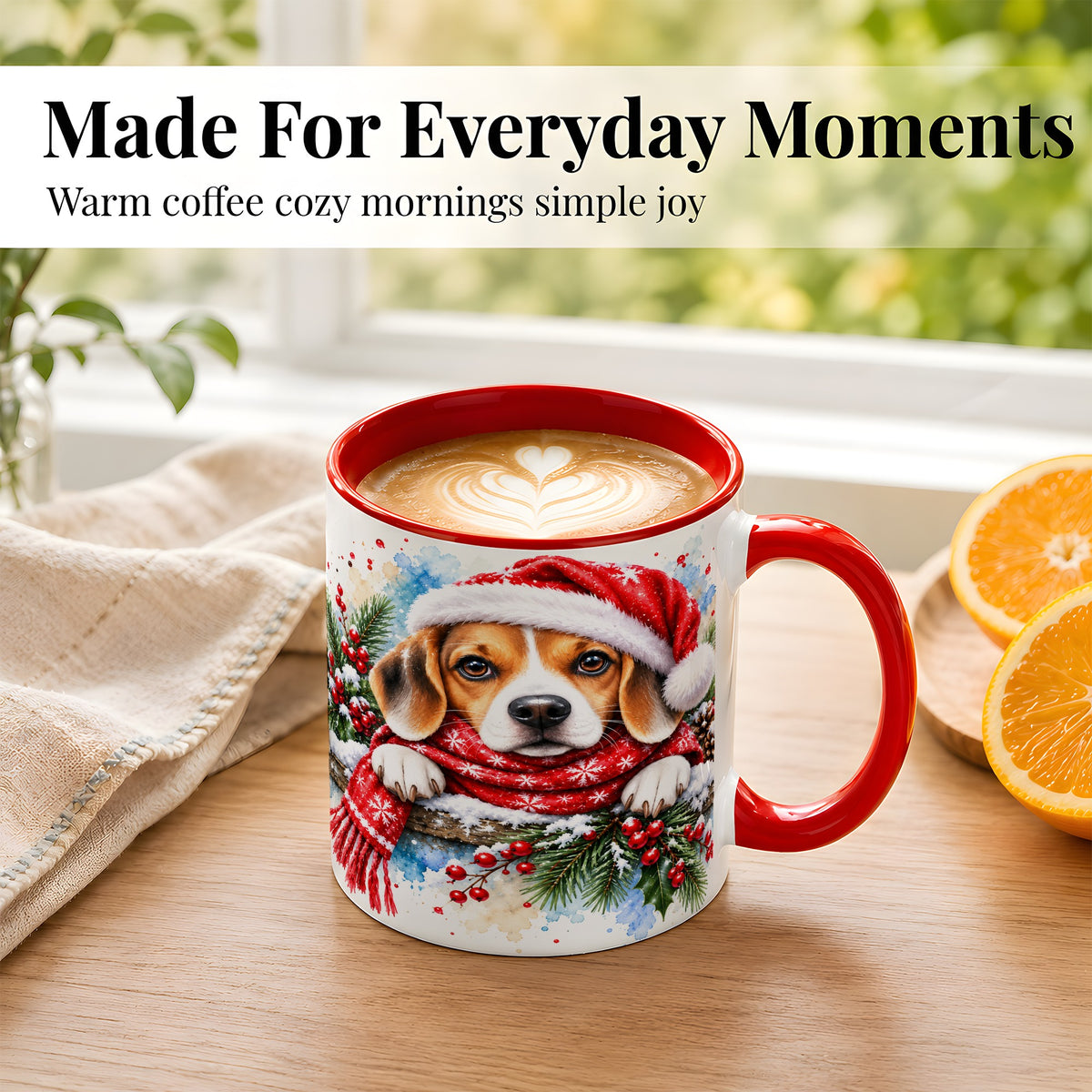 #pl[11oz|Red] Christmas Beagle Coffee Mug, Santa Dog Mug, Ceramic Cup