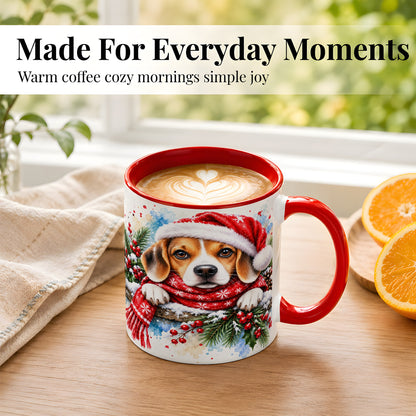 #pl[11oz|Red] Christmas Beagle Coffee Mug, Santa Dog Mug, Ceramic Cup