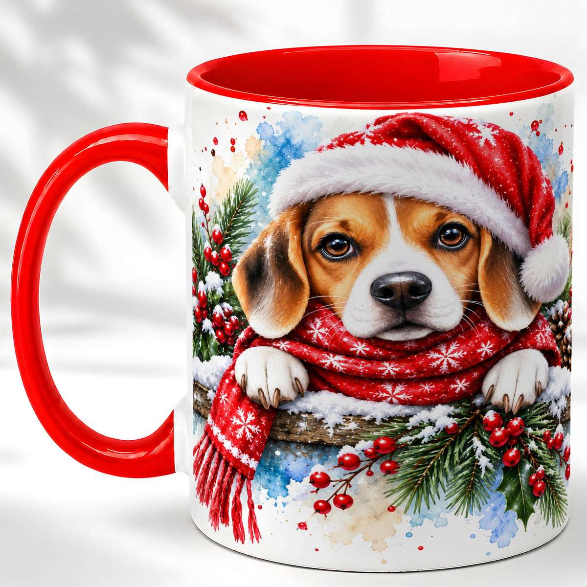 Christmas Beagle Coffee Mug, Santa Dog Mug, Ceramic Cup