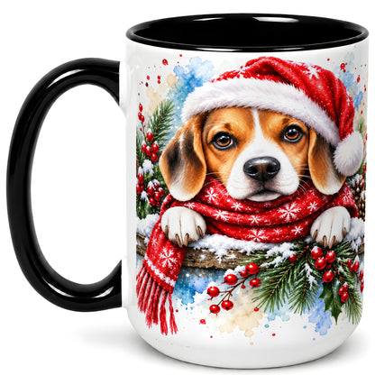 #pl[15oz|Black] Christmas Beagle Coffee Mug, Santa Dog Mug, Ceramic Cup