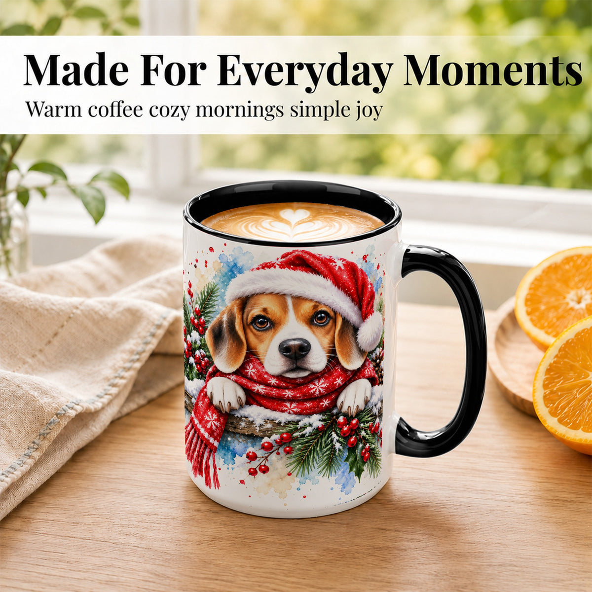 #pl[15oz|Black] Christmas Beagle Coffee Mug, Santa Dog Mug, Ceramic Cup