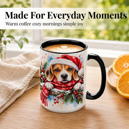 #pl[15oz|Black] Christmas Beagle Coffee Mug, Santa Dog Mug, Ceramic Cup