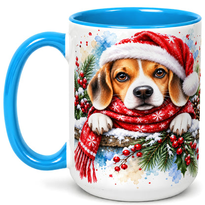 #pl[15oz|Blue] Christmas Beagle Coffee Mug, Santa Dog Mug, Ceramic Cup