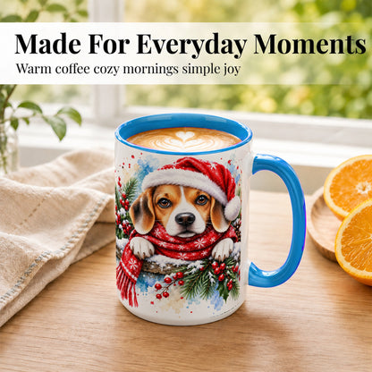 #pl[15oz|Blue] Christmas Beagle Coffee Mug, Santa Dog Mug, Ceramic Cup