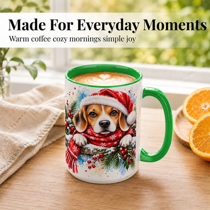 #pl[15oz|Green] Christmas Beagle Coffee Mug, Santa Dog Mug, Ceramic Cup