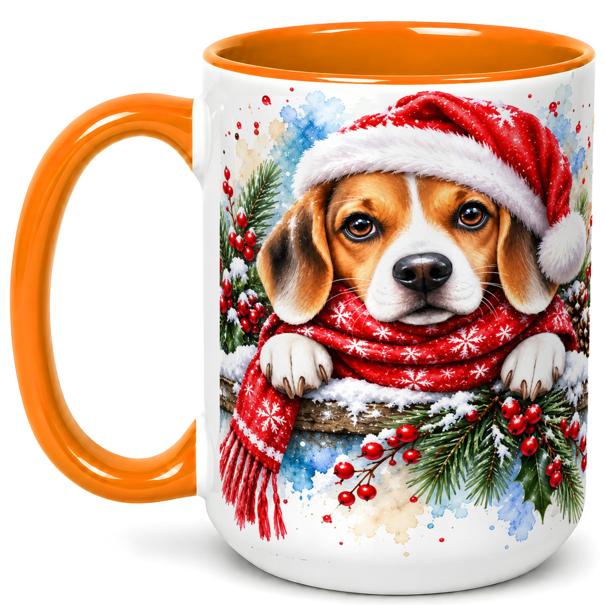 #pl[15oz|Orange] Christmas Beagle Coffee Mug, Santa Dog Mug, Ceramic Cup