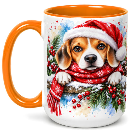 #pl[15oz|Orange] Christmas Beagle Coffee Mug, Santa Dog Mug, Ceramic Cup