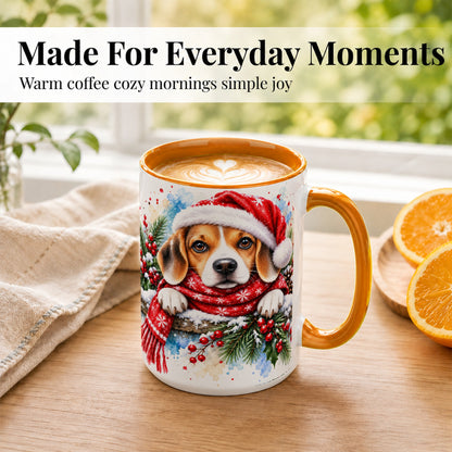 #pl[15oz|Orange] Christmas Beagle Coffee Mug, Santa Dog Mug, Ceramic Cup