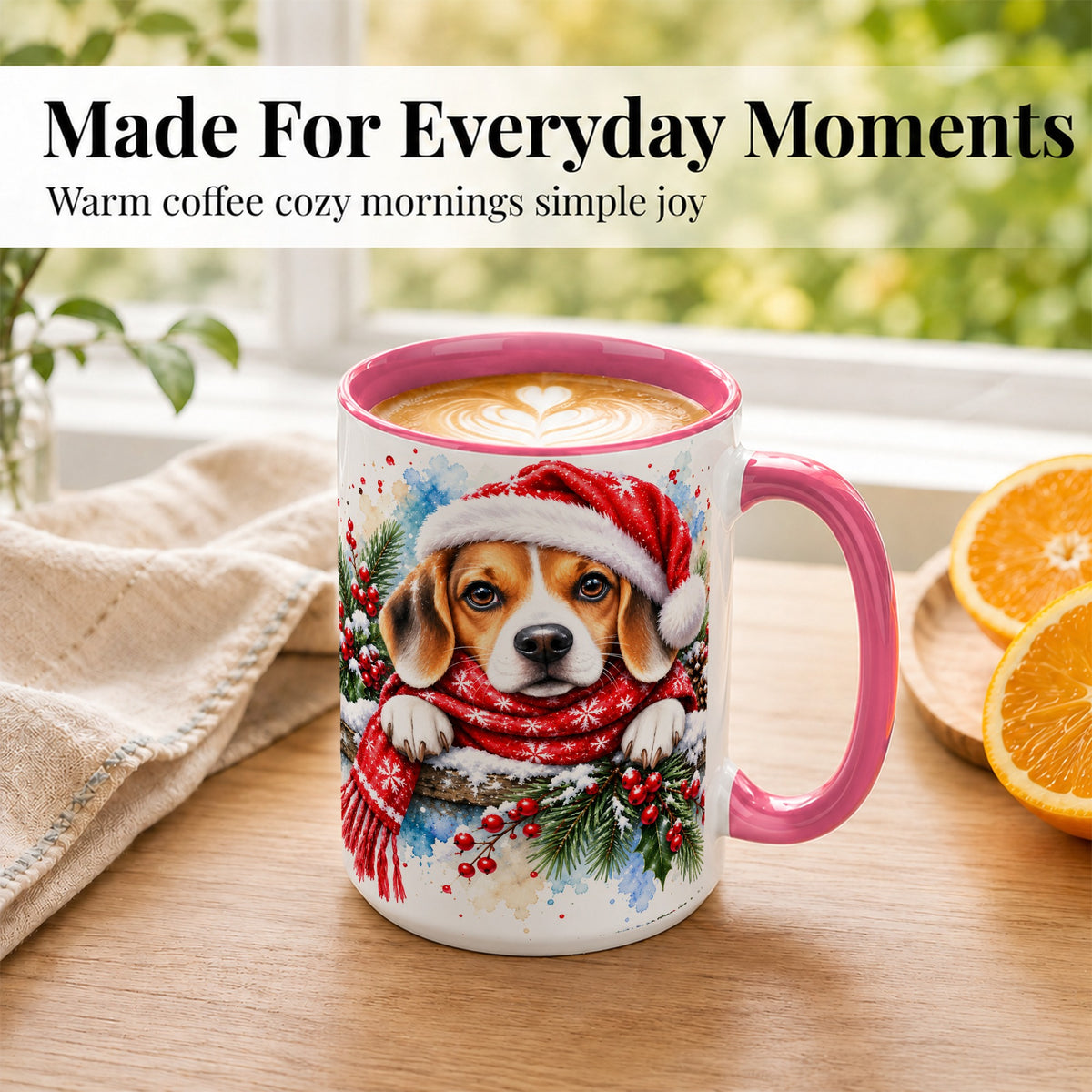 #pl[15oz|Pink] Christmas Beagle Coffee Mug, Santa Dog Mug, Ceramic Cup