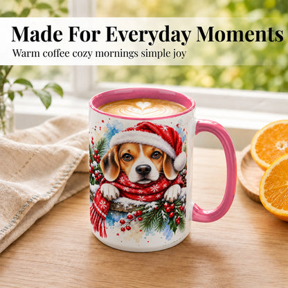#pl[15oz|Pink] Christmas Beagle Coffee Mug, Santa Dog Mug, Ceramic Cup