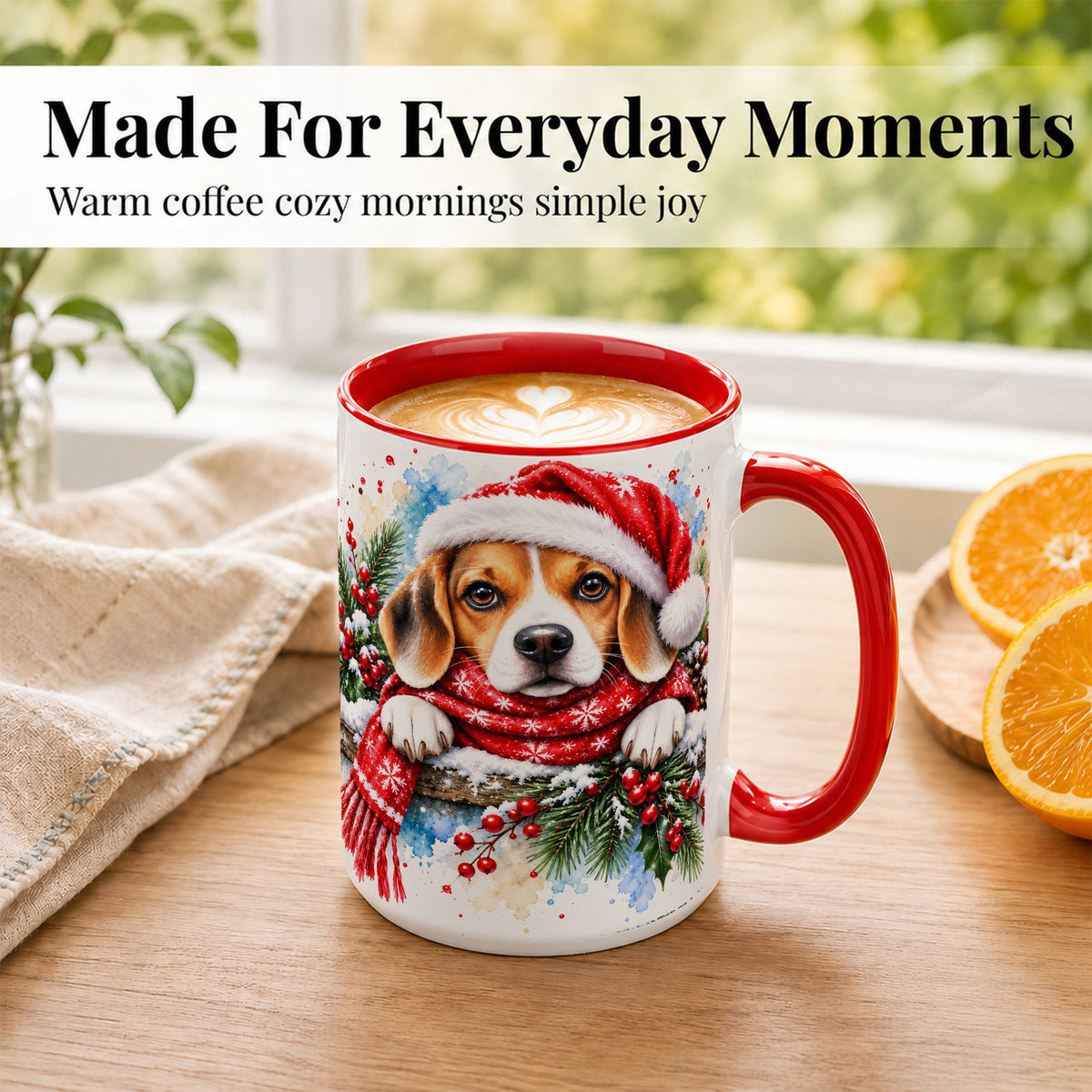 #pl[15oz|Red] Christmas Beagle Coffee Mug, Santa Dog Mug, Ceramic Cup
