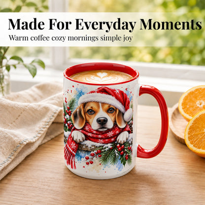 #pl[15oz|Red] Christmas Beagle Coffee Mug, Santa Dog Mug, Ceramic Cup