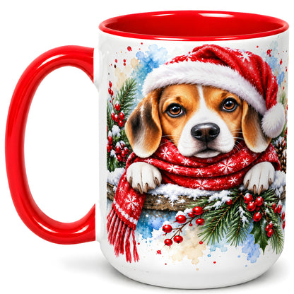 #pl[15oz|Red] Christmas Beagle Coffee Mug, Santa Dog Mug, Ceramic Cup